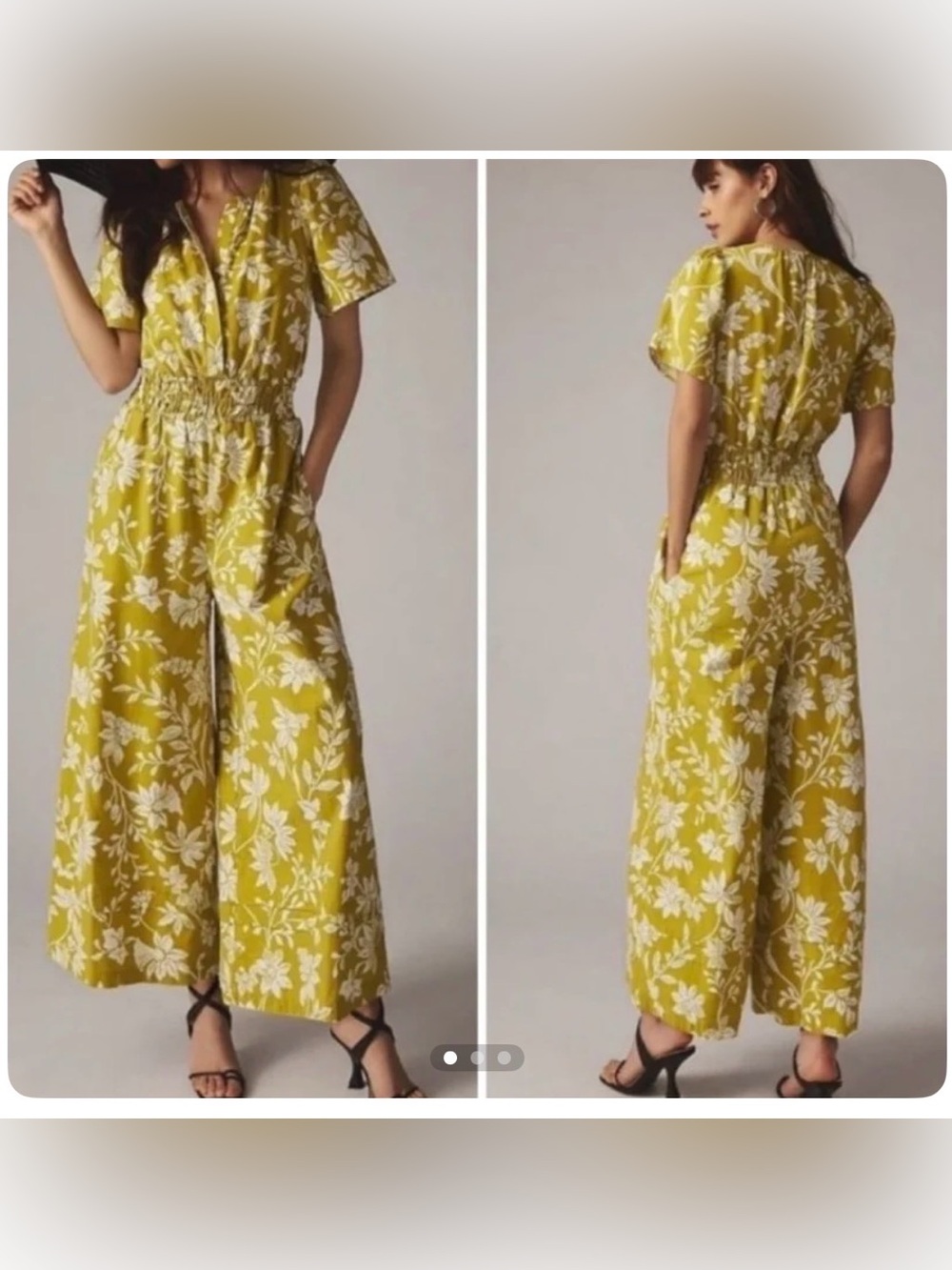 Anthropologie The Somerset Wide Leg Jumpsuit in Yellow Chartreuse Floral